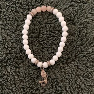 White Beaded Bracelet with Silver Mermaid Charm